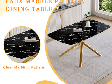 Luxurious Marble Patterned Dining Table With Metal Fork Legs