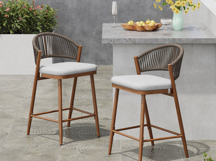 Outdoor 26" Counter Height Metal Frame Counter Stools With Scallop Shaped Backrest & Water Resistant Cushions