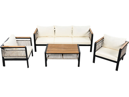 4 Pieces Outdoor Sectional Sofa Set 5 Person Patio Seating Group Outdoor Conversation Set With Cushions And A Coffee Table For Patios