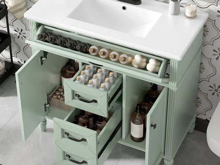 Bathroom Vanity With Sink, Flip-Out Top Drawer, Soft Close Doors, 2 Storage Drawers