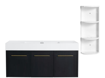 Modern Wall Mounted Bathroom Vanity With Thick Edge Resin Sink And Storage Rack