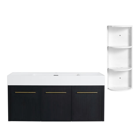 Modern Wall Mounted Bathroom Vanity With Thick Edge Resin Sink And Storage Rack