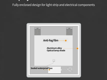36 X 36 LED Bathroom Mirror With Dimmable Frosted Light Band, 3 Color Temperatures, Anti Fog, Memory & Auto Off - Silver
