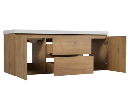 Double Sink Bathroom Vanity, Cabinet & Soft Close Doors, Divided Drawers, Wall Mounted Storage - Wood