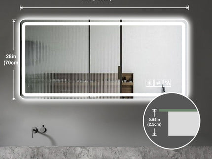 Frameless LED Bathroom Mirror Vanity With Anti Fog Front Lights - Silver