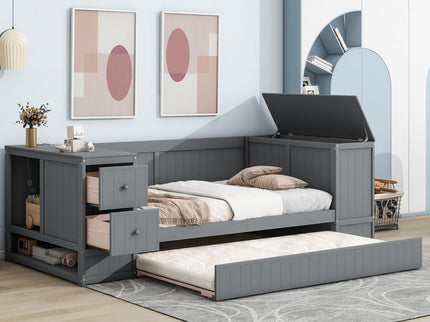 Daybed With Storage Arms, Trundle And Charging Station