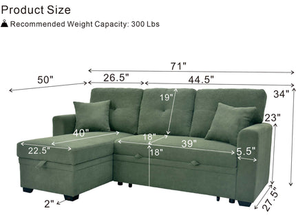 Sleeper Sectional With Pull Out Bed, Reversible Chaise