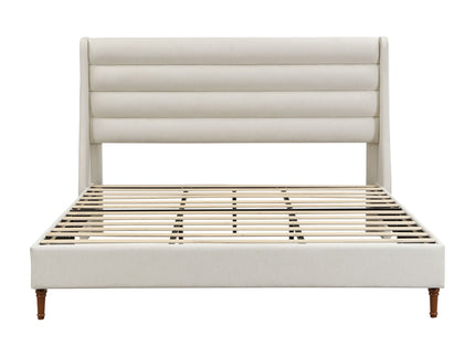 Modern Upholstered Platform Bed With Wave Shaped Headboard