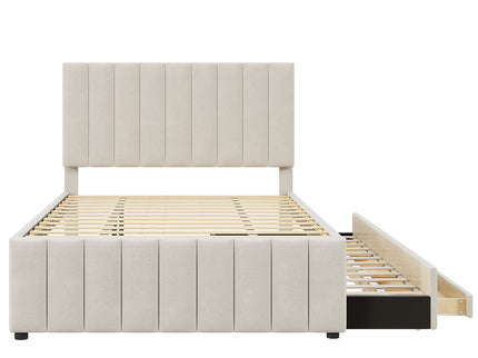 Upholstered Platform Bed With Twin Size Trundle And 3 Drawers