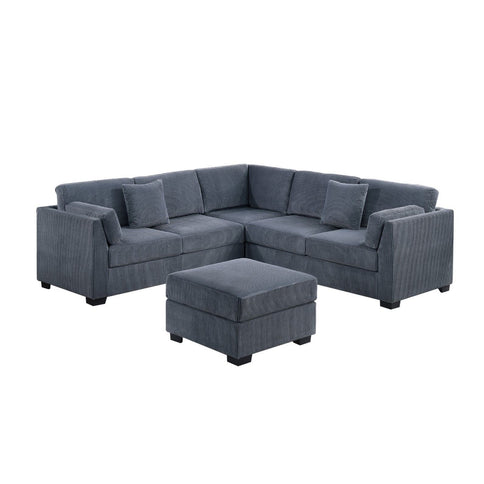 Contemporary L - Sectional Sofa Set With Ottoman And Pillows
