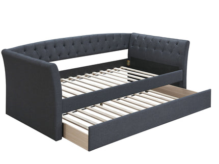 Daybed With Trundle Button Tufted Slat Included - Charcoal