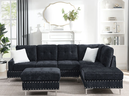 L-Shaped Sectional Sofa With Chaise And Storage Ottoman, Includes 2 Pillows