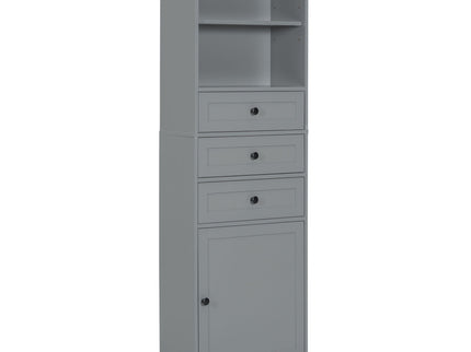 Tall Storage Cabinet With 3 Drawers And Adjustable Shelves For Bathroom
