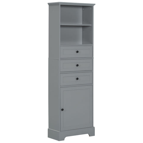 Tall Storage Cabinet With 3 Drawers And Adjustable Shelves For Bathroom