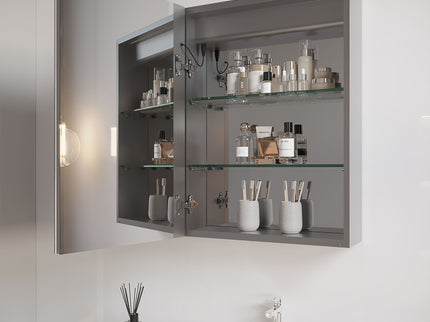 Bathroom Medicine Cabinet With LED Mirror, Anti-Fog, Waterproof, 3000K~6000K Single Door Lighted Bathroom Cabinet With Touch Swich