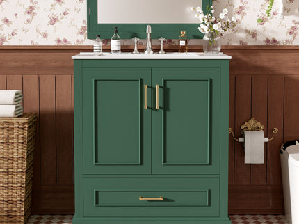 Bathroom Vanity With Sink, 1 Divided Drawer And 2 Soft Close Doors With Double Shelf