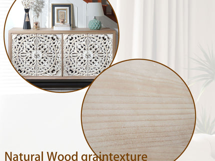 Carved 4 Door Cabinet, Storage Sideboard For Living Room - Multi
