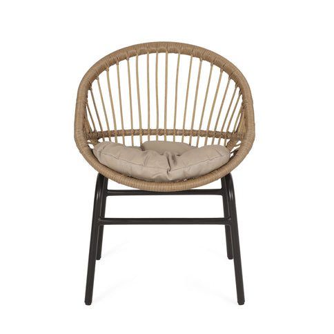 Outdoor Accent Chair With Curved Back And Basket Frame, (Set of 2) - Light Brown / Beige