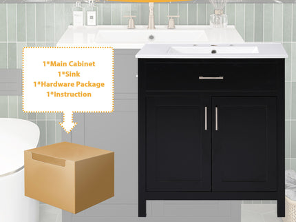 Bathroom Vanity With Sink And Ample Storage, Rectangular Undermount Sink - Black