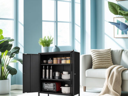 Kitchen Buffet Server Table Accent Sideboard Cupboard Server Buffet Console Table With Doors Cabinet - Black