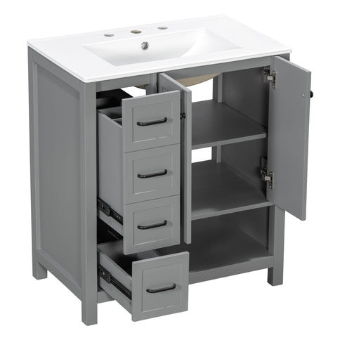Bathroom Vanity With Sink Top, Bathroom Vanity Cabinet With 2 Doors And 2 Drawers, Open Shelf