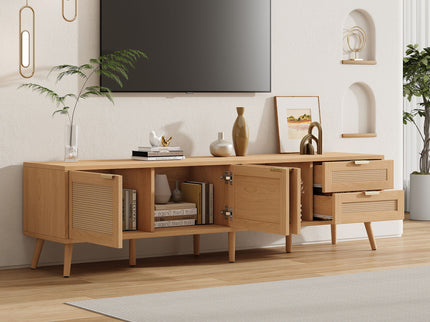 TV Stand, Media Console, 2 Drawers & Cable Management - Natural Wood