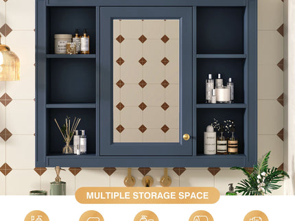 Wall Mounted Medicine Cabinet With Mirror, Storage Cabinet Featuring 6 Open Shelves And Adjustable Interior
