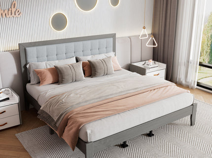 Mid Century Modern Platform Bed With Upholstered Headboard