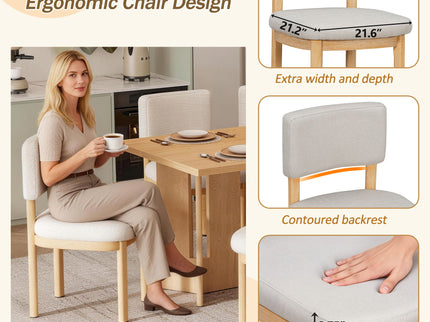 Dining Table Set With 6 Upholstered Chairs, Rectangular Table With Cutout Legs