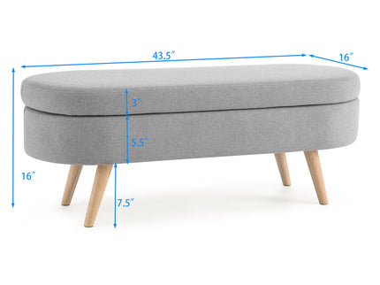 Ottoman Oval Storage Bench With Rubber Wood Legs Linen - Gray