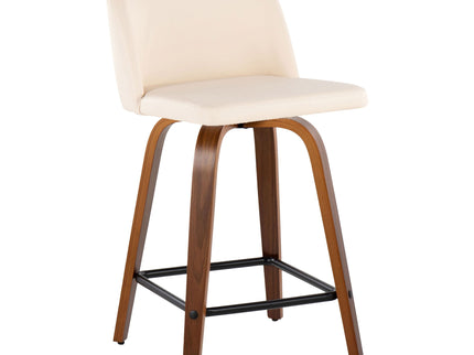 Toriano - Mid Century Modern Fixed Height Counter Stool With Swivel With Square Footrest (Set of 2)