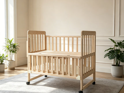 Portable Mini Baby Crib 5 In 1 Convertible With Foldable Storage - Natural Wood