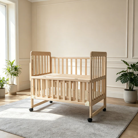Portable Mini Baby Crib 5 In 1 Convertible With Foldable Storage - Natural Wood