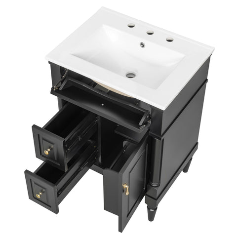 Freestanding Bathroom Vanity With Sink, Adjustable Shelf & Flip Drawer