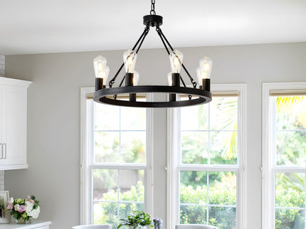 6 Light (No Bulbs) Wagon Wheel Chandelier Farmhouse Modern Small Round Chandelier For Living Room Kitchen Island Foyer Hallway Entryway Bedroom Dining Room Light Fixture Ceiling Hanging - Matte Black