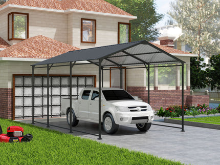 Metal Carport 10 5Ft Heavy Duty With Galvanized Steel Roof Metal Garage Canopy With Galvanized Steel Roof & Frame Car Tent Outdoor Storage Shed - Gray