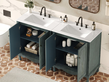 Vintage Double Sink Bathroom Vanity Set With Ceramic Sinks