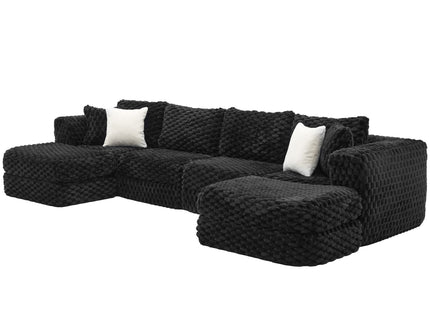 Modular Sectional Sofa, Boneless Couch With 2 Movable Ottomans