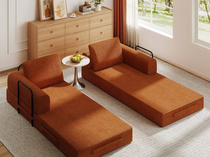 Convertible Sleeper Sofa Bed With Cylindrical Pillow, Fixed Shape Frame