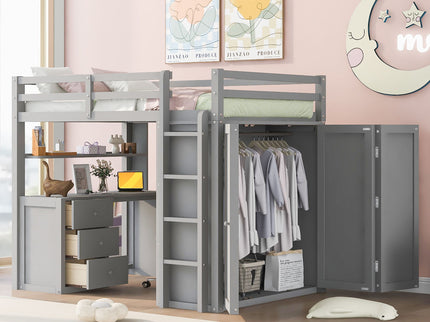 Loft Bed With Drawers, Desk, And Wardrobe