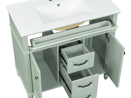 Bathroom Vanity With Sink, Flip-Out Top Drawer, Soft Close Doors, 2 Storage Drawers