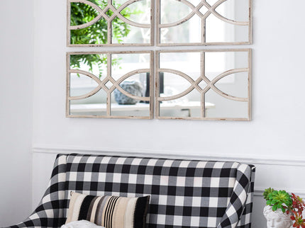 Rectangular Wooden Wall Mirror With Antique Frame, Vertical Or Horizontal Home Decor For Living Room (Set of 2)