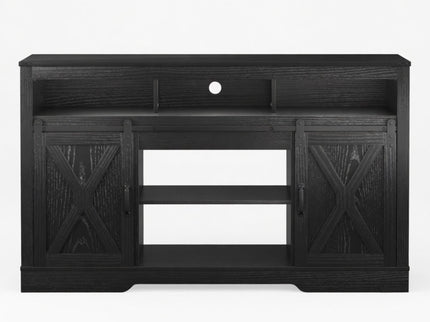 Farmhouse TV Stand With Sliding Barn Doors & Adjustable Storage