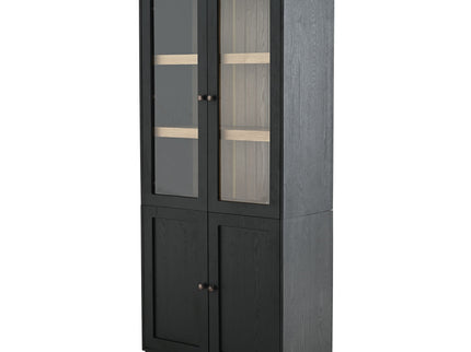 Mid Century Modern Style Tall Display Cabinet With Glass Doors For Collectibles - Black
