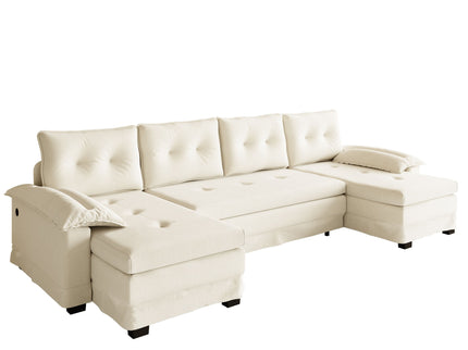 U-Shaped Sleeper Sofa With Pull Out Bed, Removable Armrests & USB Ports For Living Room