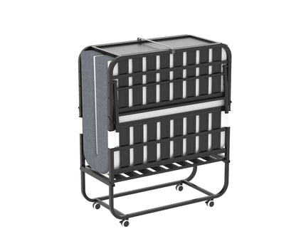 Twin Folding Bed With Adjustable Headboard, Memory Foam For Tall People, Heavy-Duty Portable On Wheels, Easy Assembly - Black