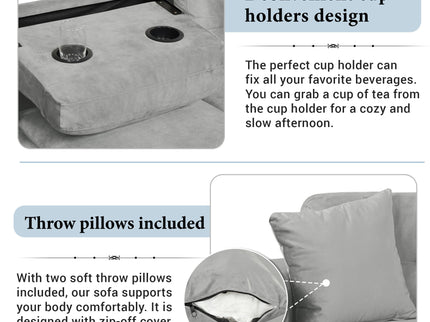 Modern Sectional Sofa With Storage Ottoman, L - Shape Couch With 2 Pillows And Cup Holders