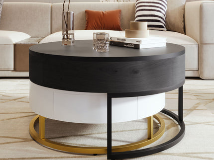 Modern Round Lift-Top Nesting Coffee Tables With 2 Drawers