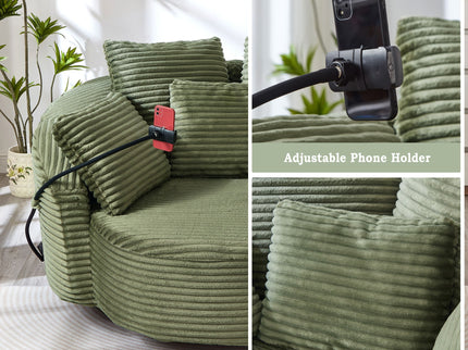 Swivel Accent Barrel Chair With Adjustable Phone Holder, 5 Pillows For Living Room