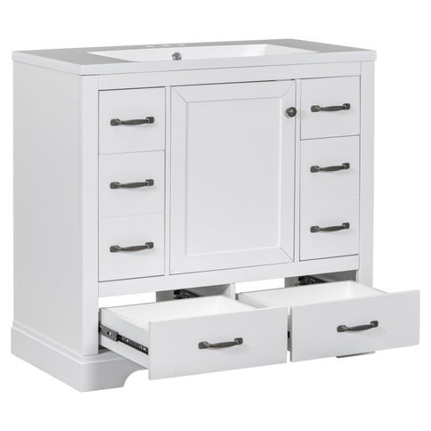 Modern Bathroom Vanity With Sink, 6 Drawers, Adjustable Shelf